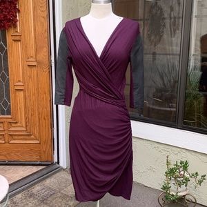 MASON Side Ruched Lamb-Leather Sleeve Dress